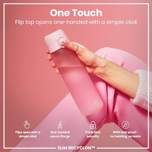Detalle de Ion8 Water Bottle 500 ml/18 oz Rose Pink – Leak-Proof, Dishwasher Safe, BPA Free