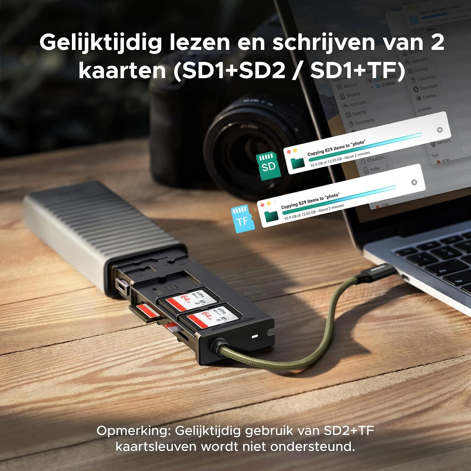 Thumbnail 4 de UGREEN USB-A- en USB-C-kaartlezer met opbergbox voor SD- en microSD-kaarten