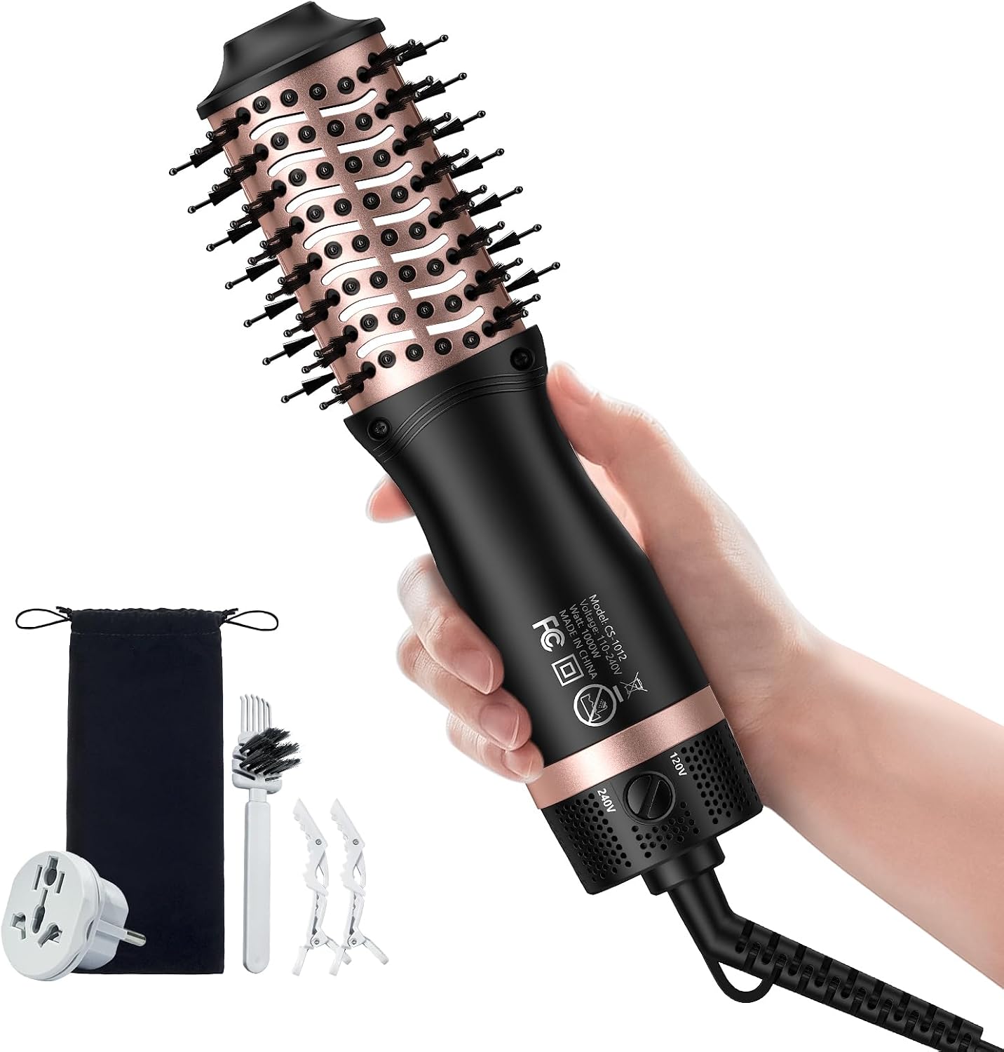 Detalle de slopehill Mini Travel Dual Voltage Hair Dryer Brush (1000W, European Plug) — Ionic Hot Air Styler for International Travel