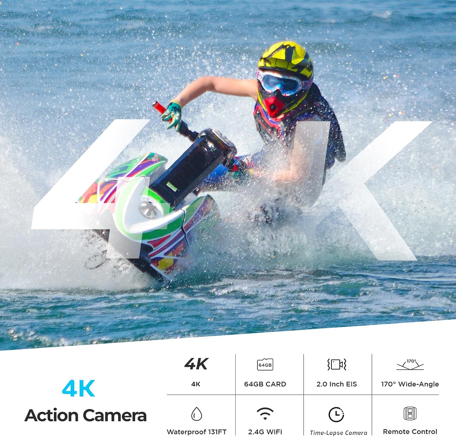 Detalle 2 de Camlance Action Cam 4K 60 fps con scheda SD 64 GB e videocamera subacquea impermeabile 40 m