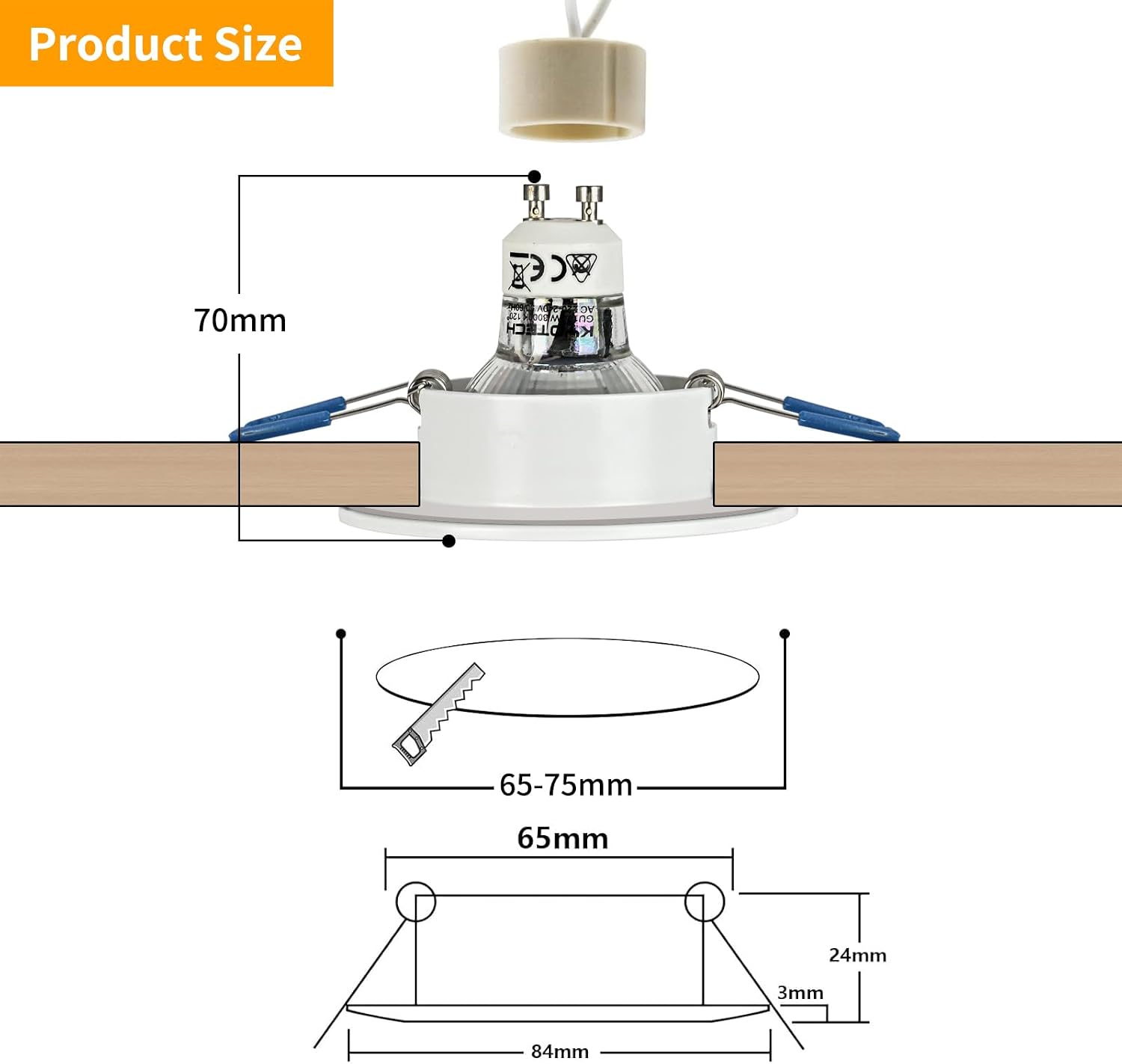 Detalle de GeyouLux 12x LED Einbaustrahler GU10 230V IP44 – Aluminium Rahmen, Weiß, 12 Stück