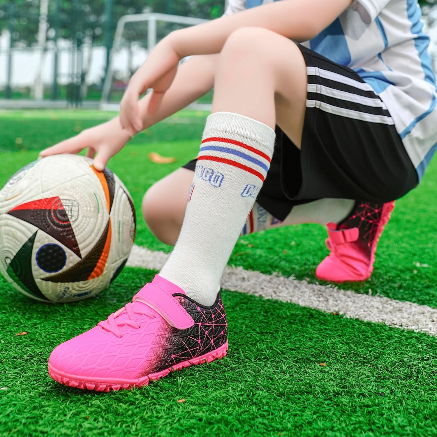 Thumbnail 1 de PiDaGlobal Kinder Fußballschuhe mit Klettverschluss für Kunstrasen & Multinocken