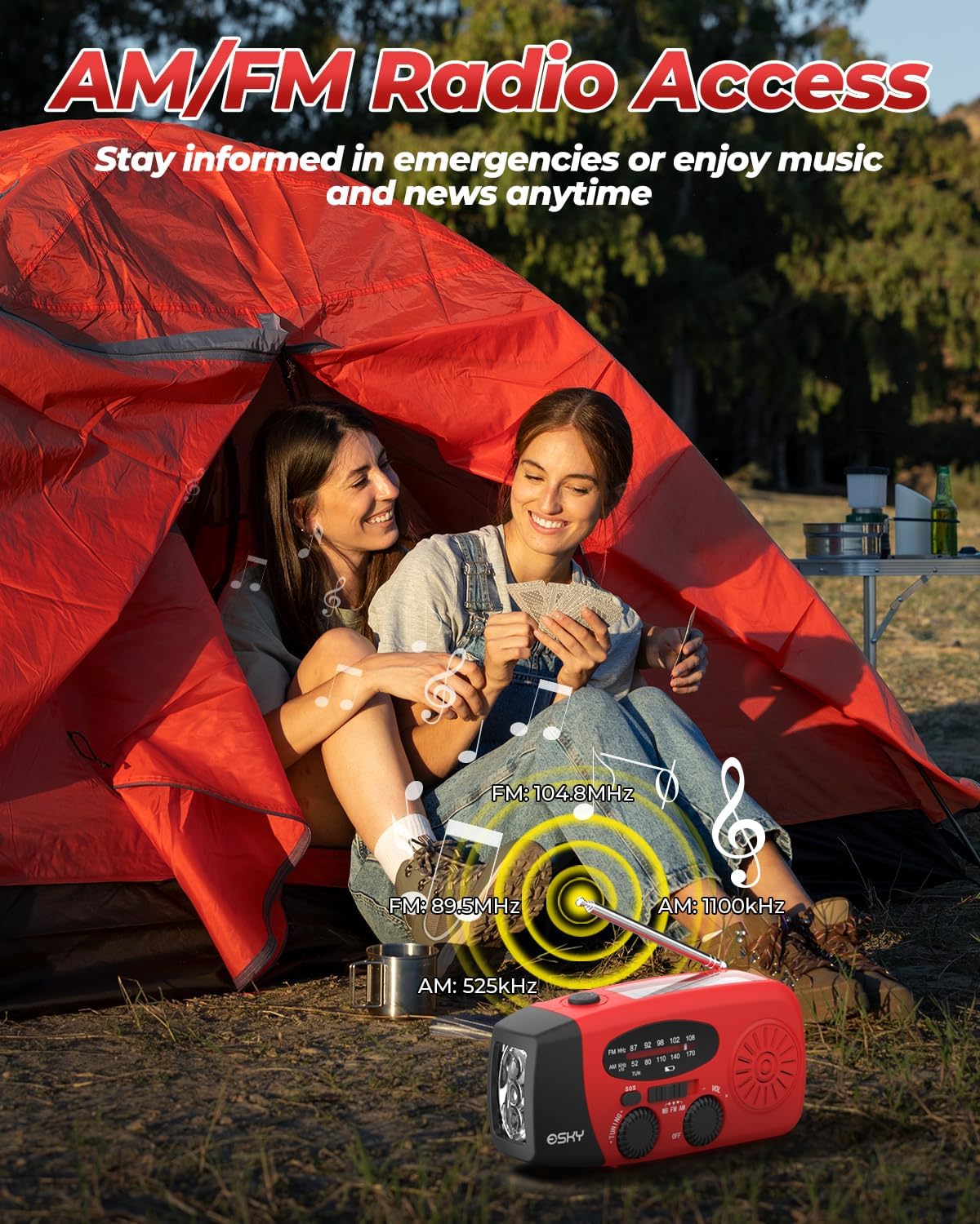 Thumbnail 6 de Esky Wind Up Radio: Survival Hand Crank Solar AM/FM Weather Radio with 2000mAh USB Power Bank