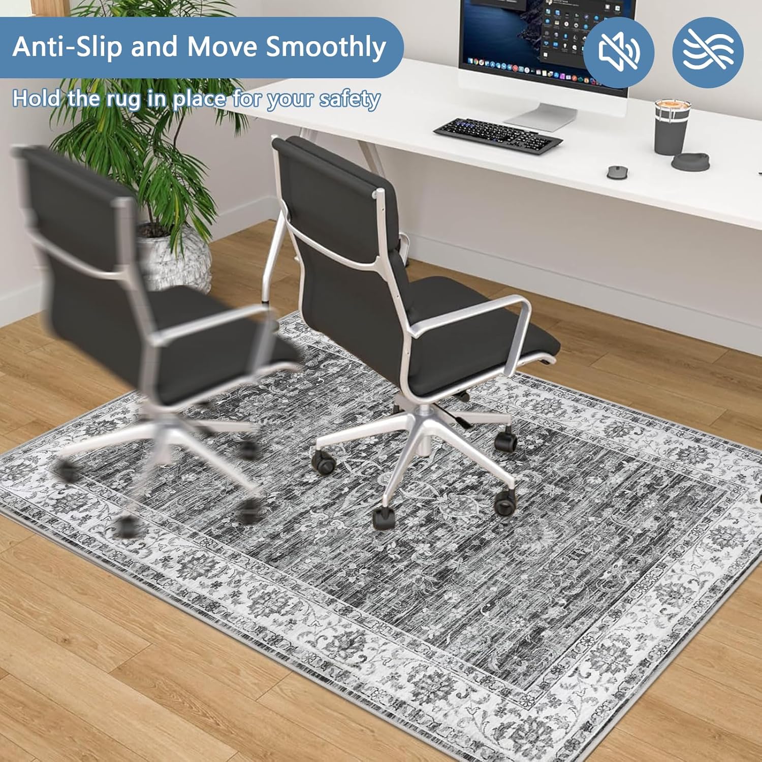 Detalle 2 de Office Chair Mat for Hardwood Floor 90x120 cm – Anti-Slip Silicone Floor Protector, Grey