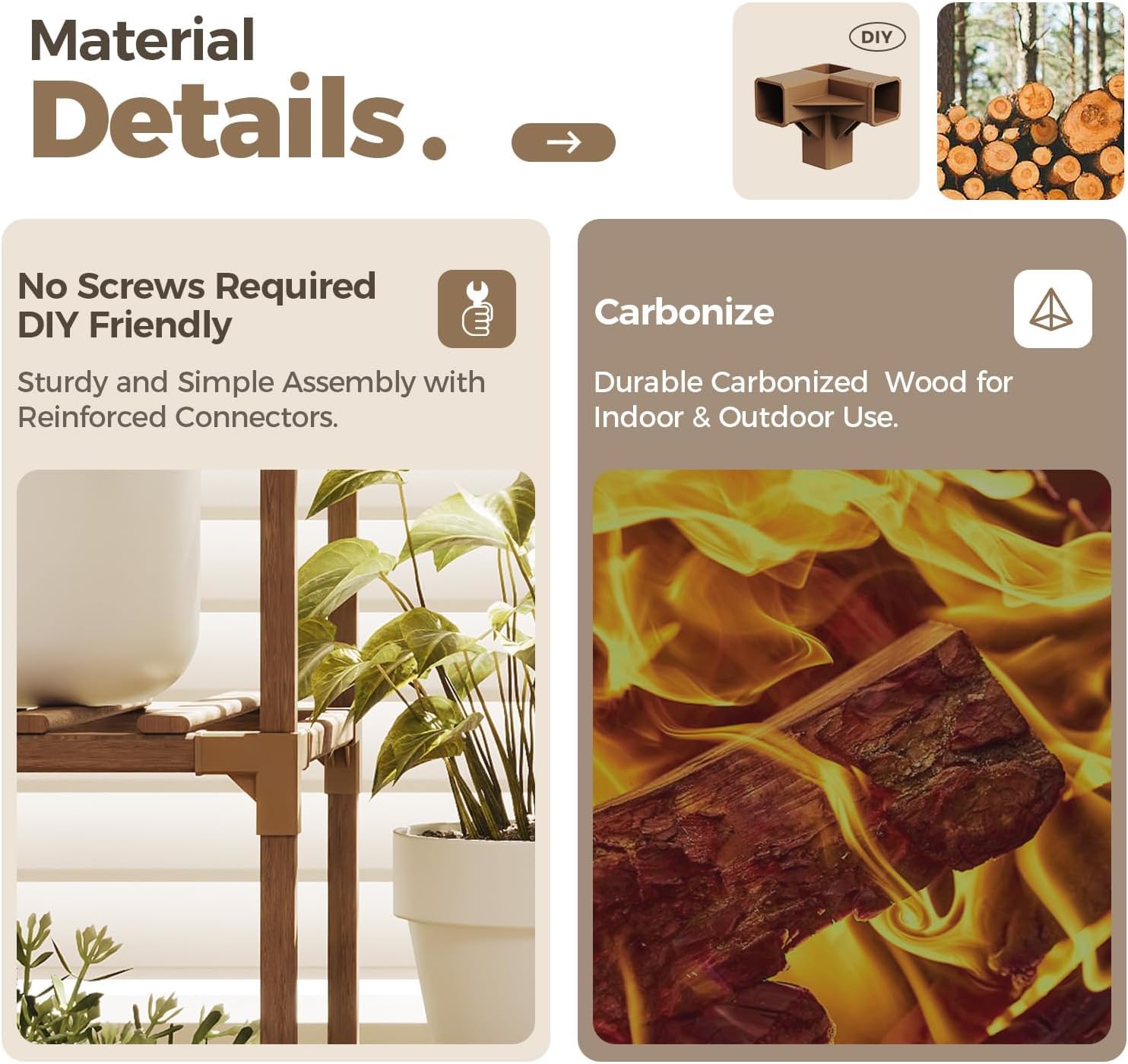 Thumbnail 5 de Bamworld Indoor Outdoor Hanging Plant Shelf (wood) for up to 10+ pots, brown