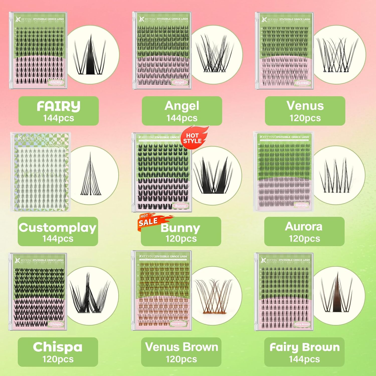 Detalle de KEYYOU Lash Cluster Kit, 144 Clusters