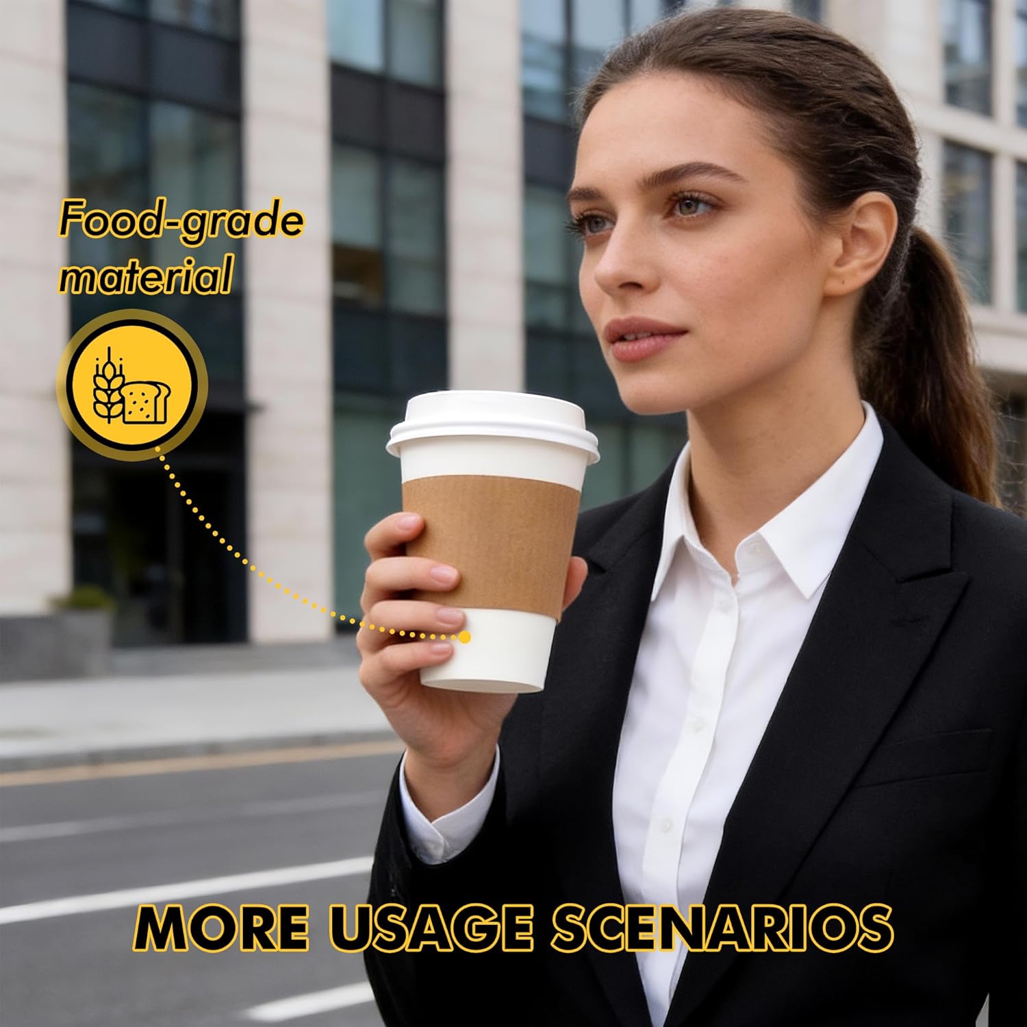 Thumbnail 6 de RACETOP 12 oz Disposable Paper Coffee Cups (100 Pack) with Lids, Sleeves & Stirring Sticks