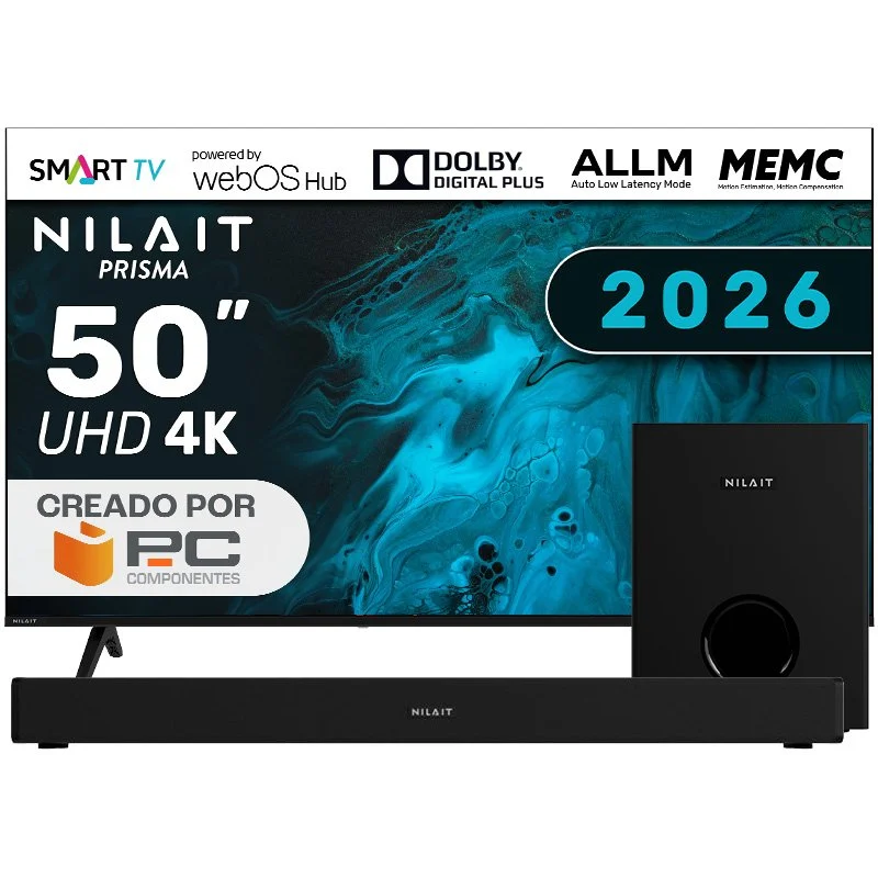 Detalle de Nilait Prisma 50UD7004SWOS: Smart TV 50" 4K WebOS con barra de sonido 120 W y Dolby