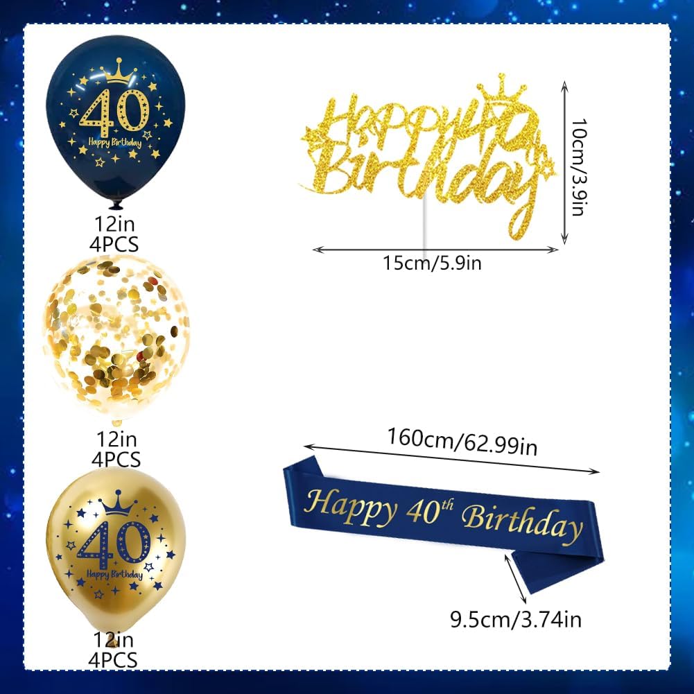 Detalle de DEARLIVES Blue & Gold 40th Birthday Decoration Kit