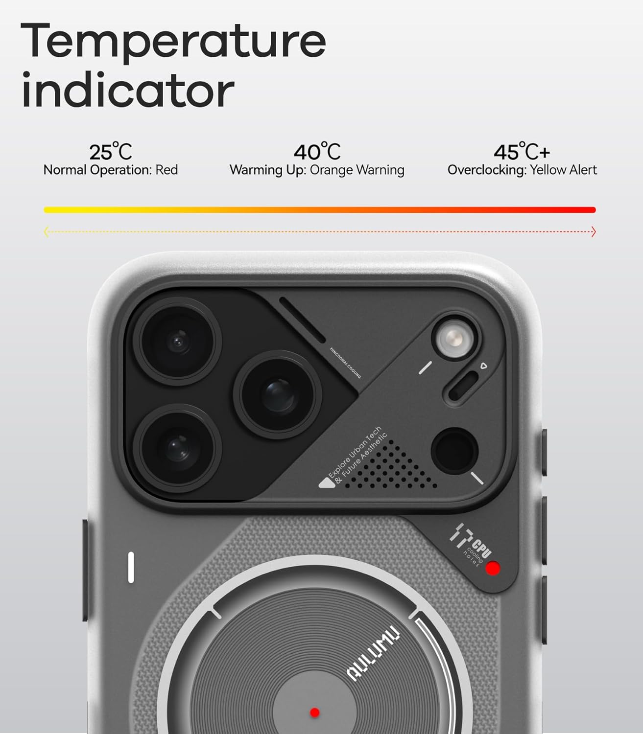 Thumbnail 2 de Aulumu A17 iPhone 17 Pro Max Magnetic Thermal Case with Camera Control (CoolHyper, IMD, MagSafe) — Touch Translucent Gray