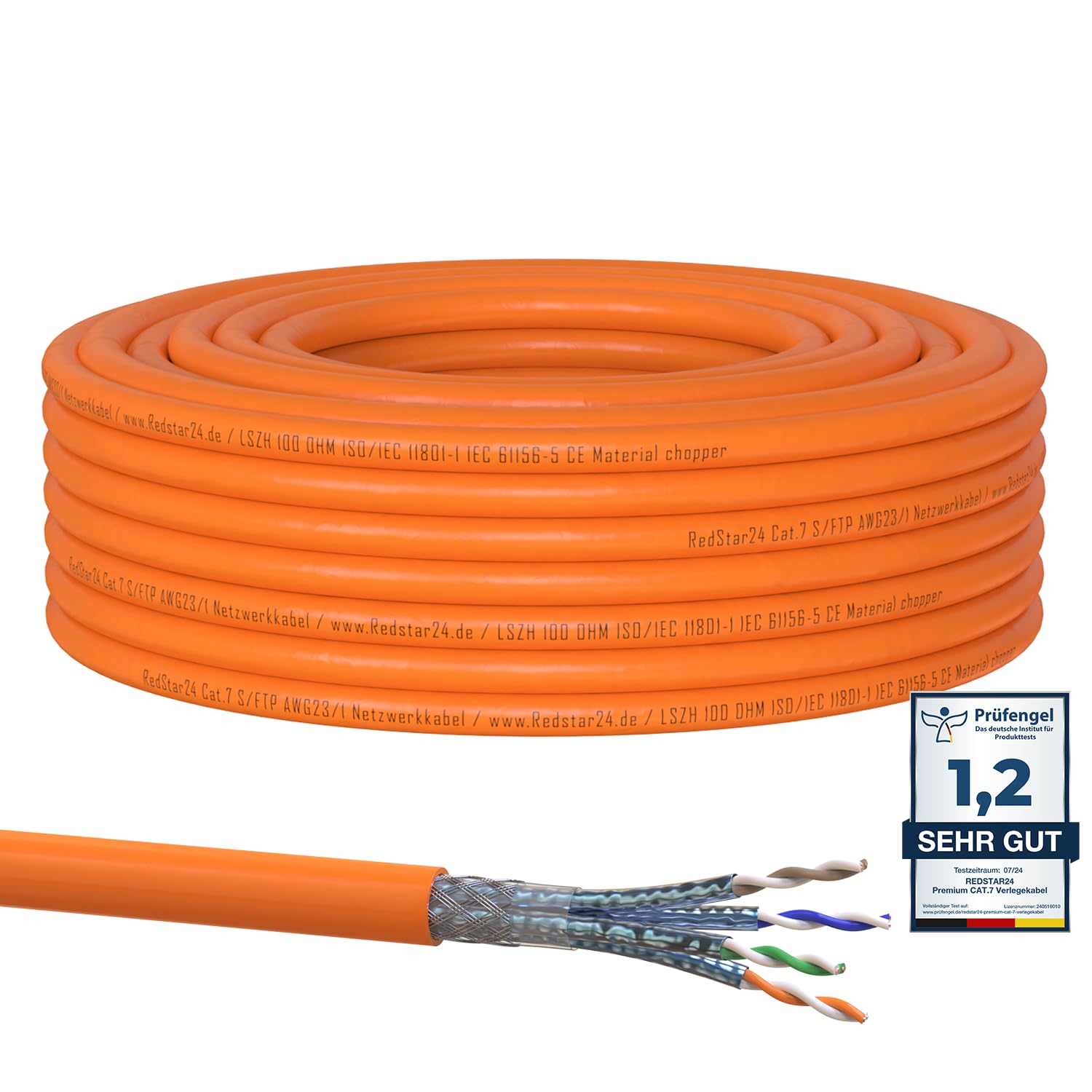 Detalle de RedStar24 CAT 7 Verlegekabel 30m – S/FTP, PIMF, Kupfer, LSZH