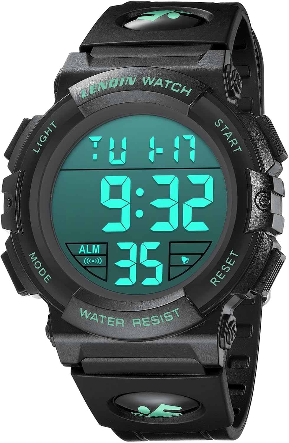 Detalle de LN LENQIN Digitale Herren-Uhr – 3ATM, Stoppuhr, Alarm, Kalender, LED-Hintergrundleuchte