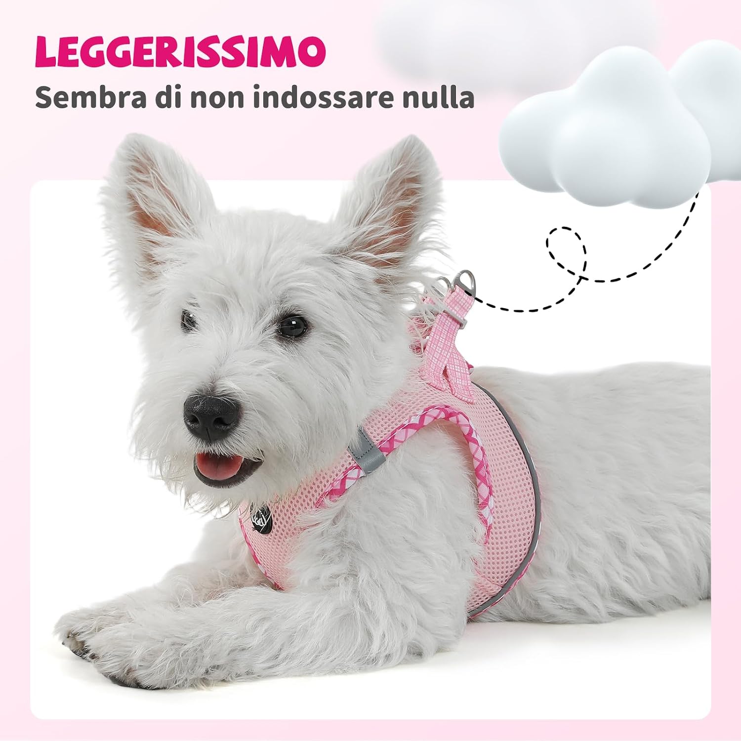 Detalle 2 de COMSLE Pettorina per cani taglia piccola con guinzaglio e inserti riflettenti, morbida imbottitura, rosa, XS