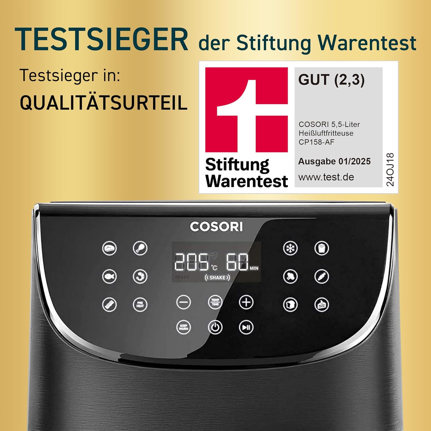 Detalle de COSORI Heißluftfritteuse Airfryer Testsieger 2024 – 11‑in‑1 XXL (5,5 l) mit Shake-Reminder