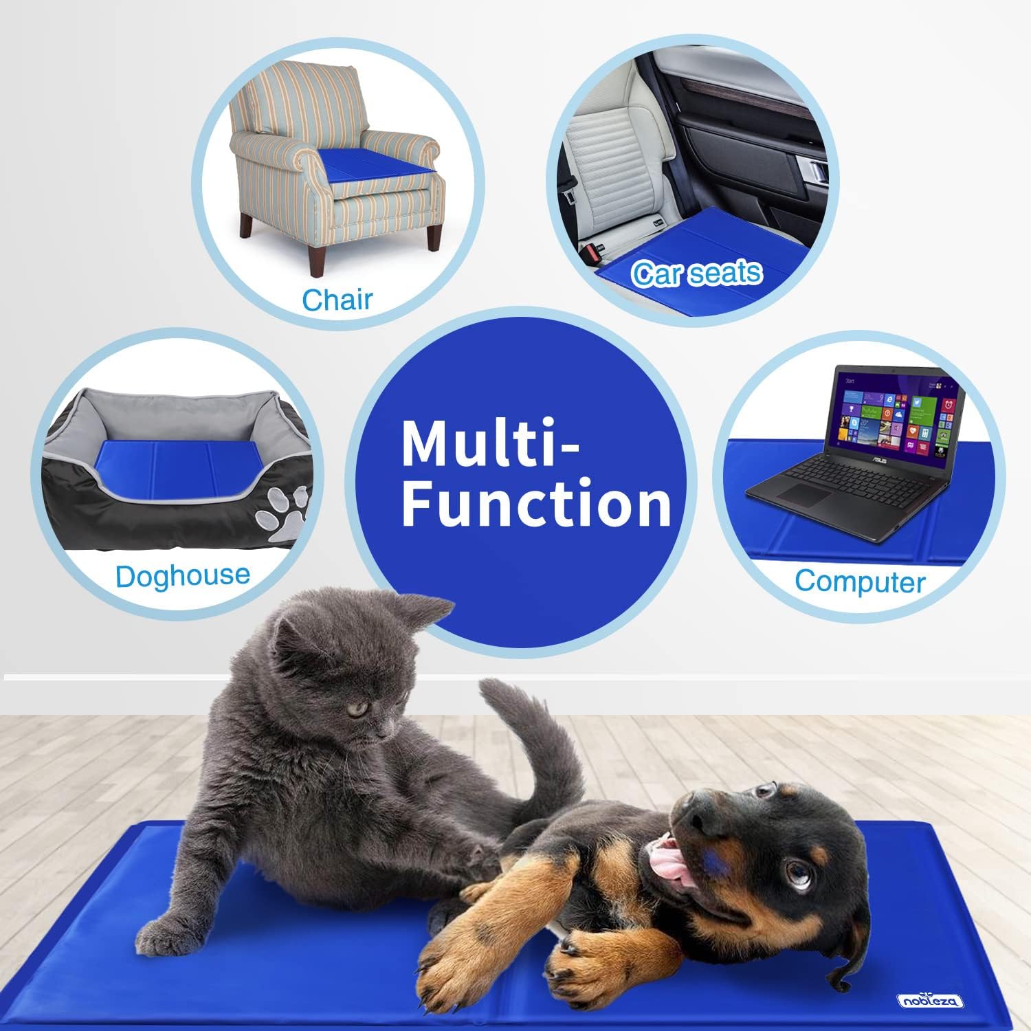 Thumbnail 3 de Nobleza Tapis de refroidissement auto-rafraîchissant en gel non toxique 65 x 50 cm, bleu (taille M)