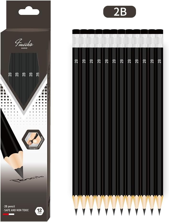 Thumbnail 3 de imiiHO 001 2B-blyertspennor i trä, 12-pack med fin spets