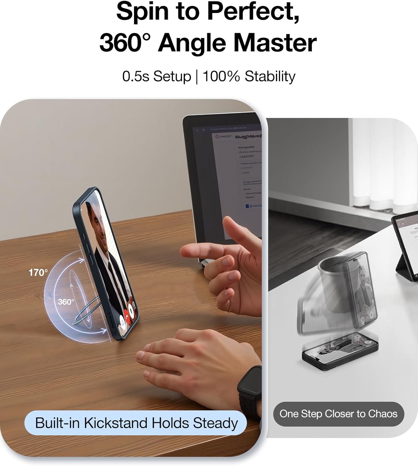 Thumbnail 5 de TORRAS Upgraded 360 Spin Magnetic Stand Case for iPhone 16 Pro