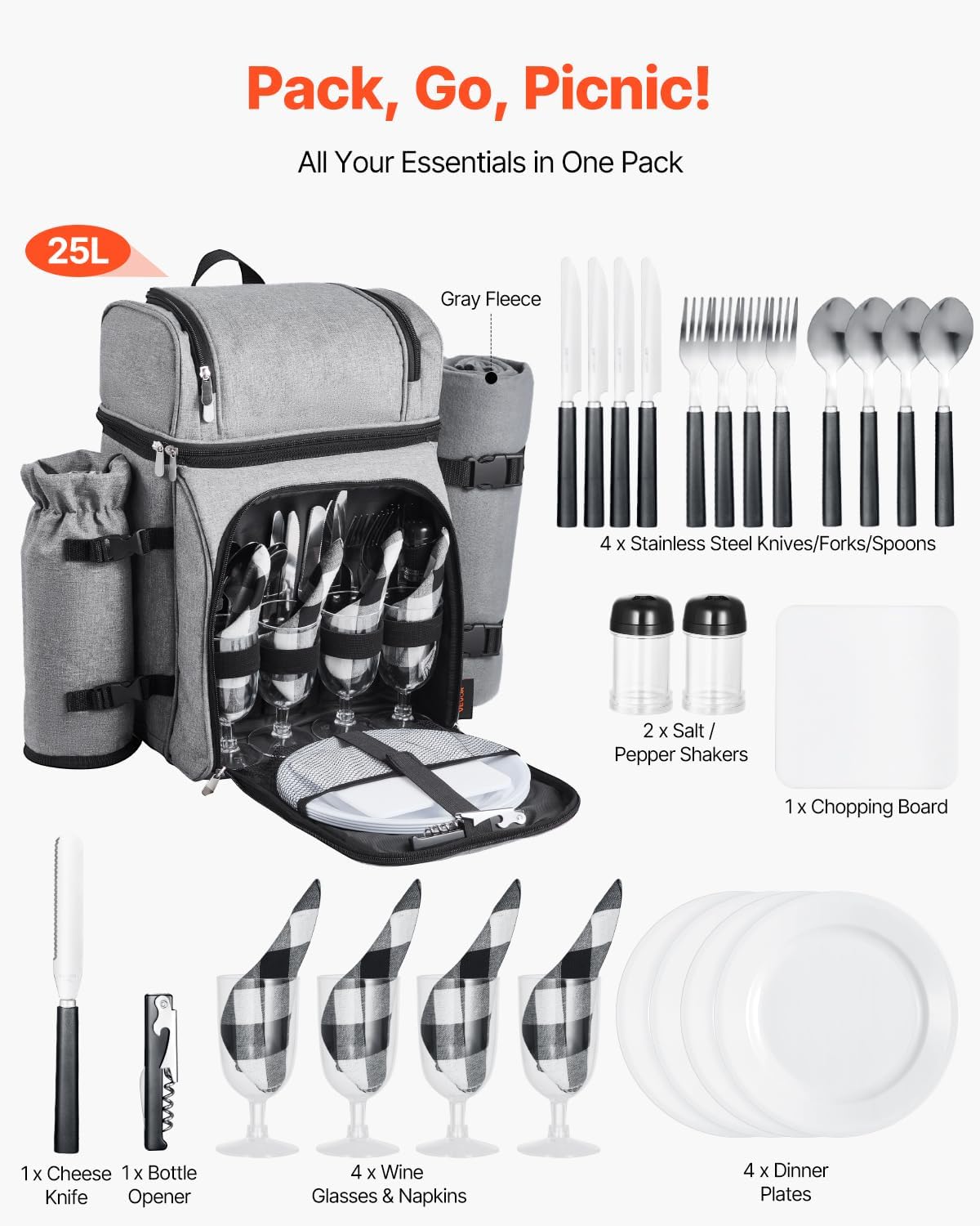 Detalle 2 de VEVOR Picnic Backpack, 600D Oxford Fabric