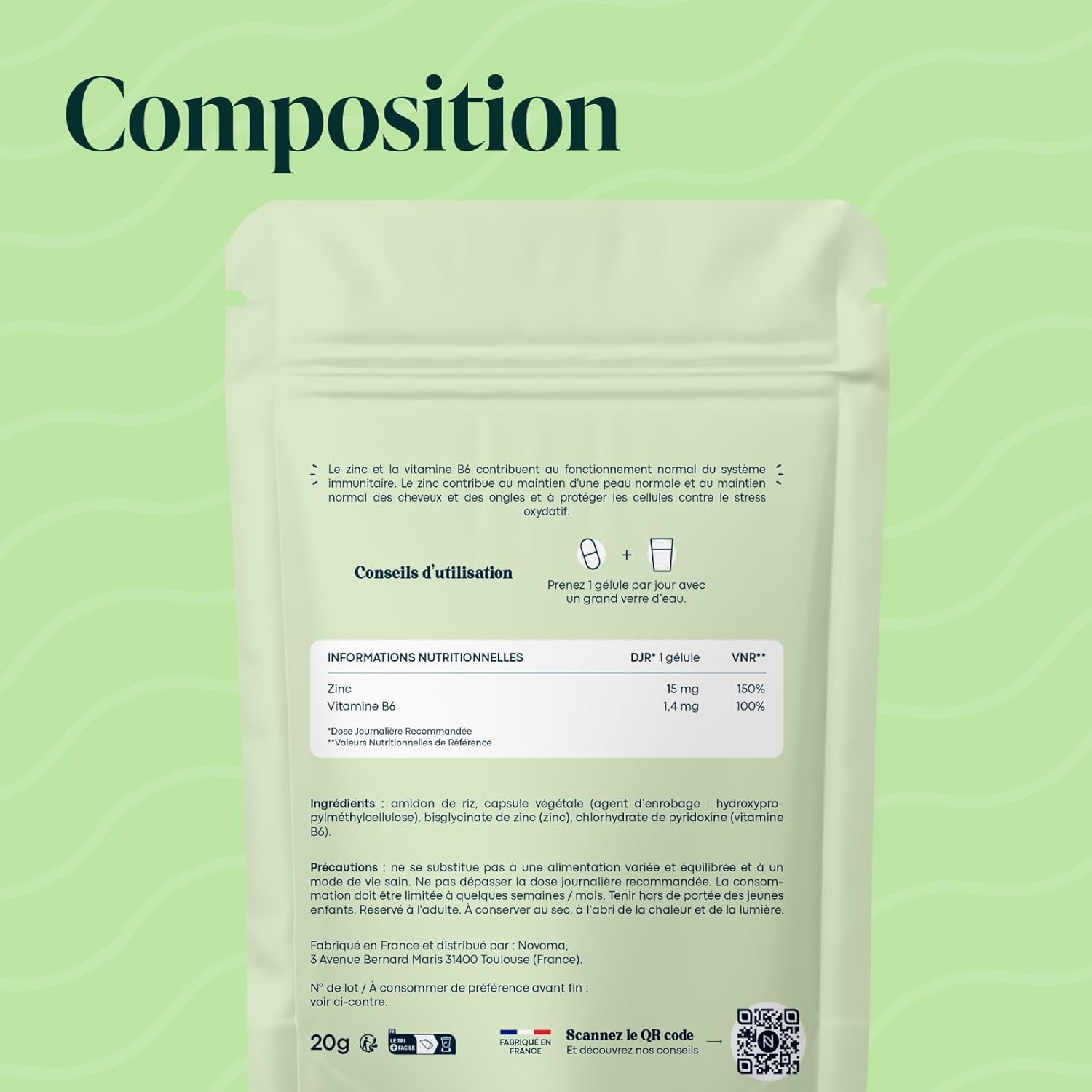 Thumbnail 6 de Zinc Bisglycinate + vitamine B6 Essentials by Novoma (60 gélules végétales) – cure de 2 mois