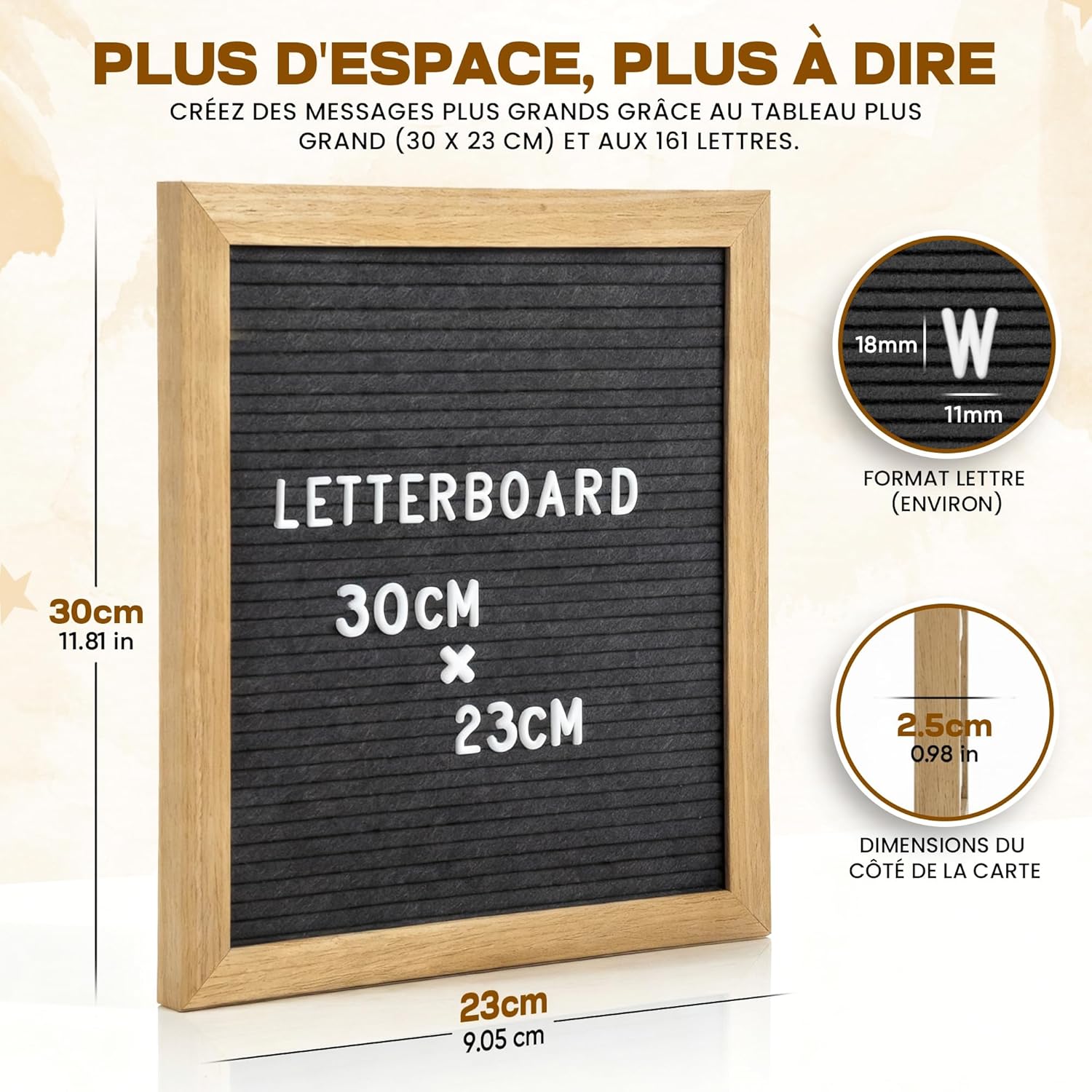 Detalle de Tableau à Lettre Memoboard en bois de 27 cm – design rétro et pratique
