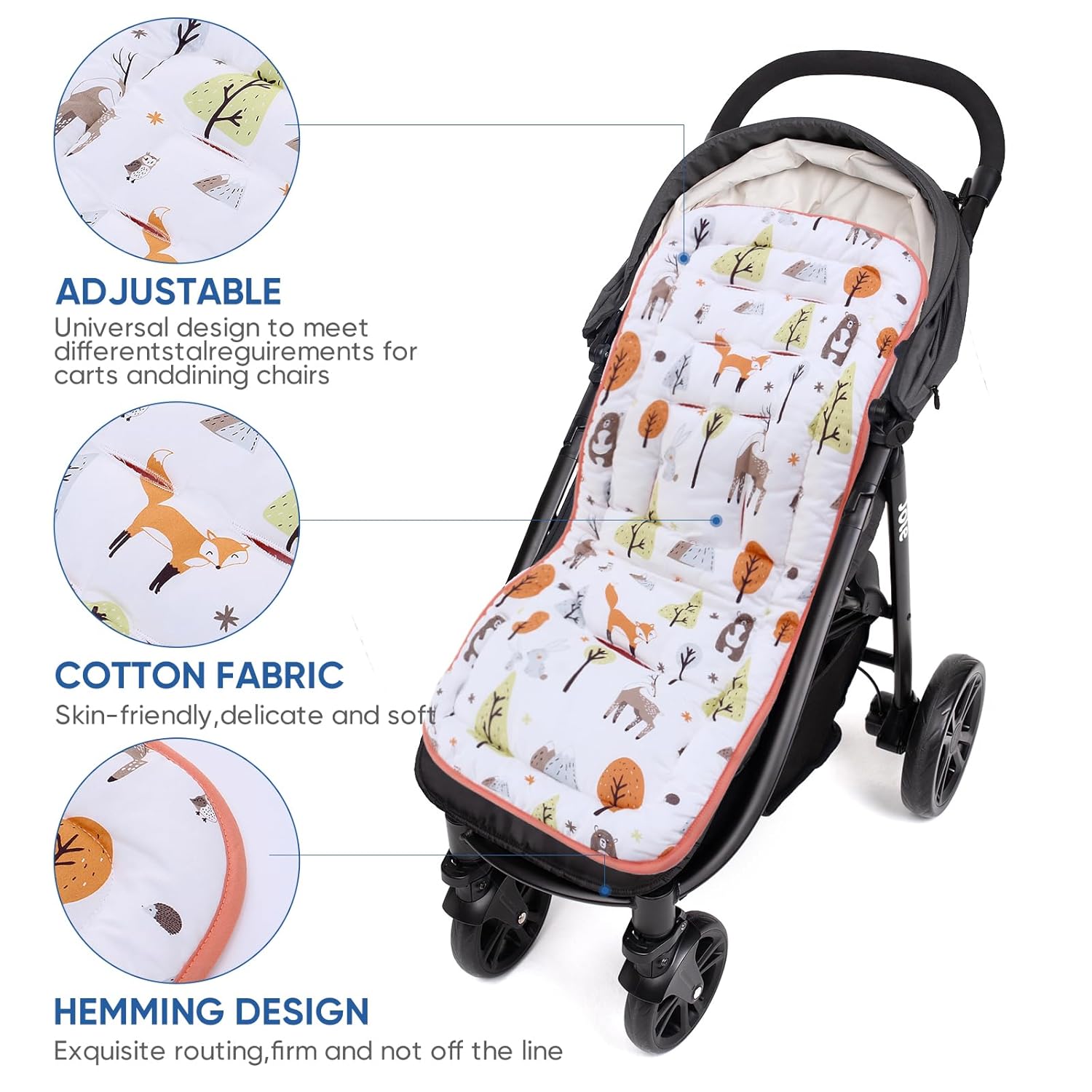 Thumbnail 2 de Baby Sitzauflage für Kinderwagen aus 100% Baumwolle (34 x 78 cm), beidseitig nutzbar
