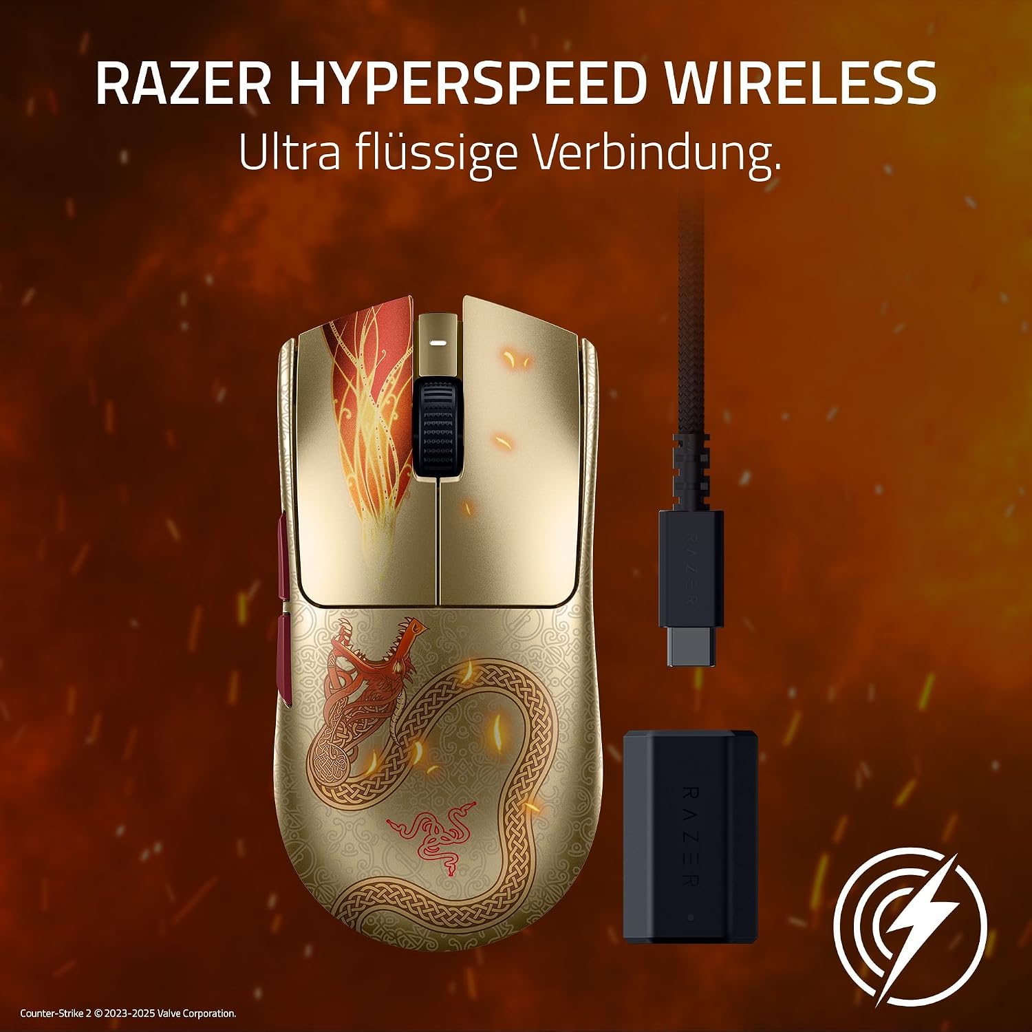 Detalle de Razer Viper V3 Pro Counter-Strike 2 Dragon Lore Edition – ultraleichte kabellose Esports-Maus (8.000 Hz, 35K DPI, bis 95 Std.)