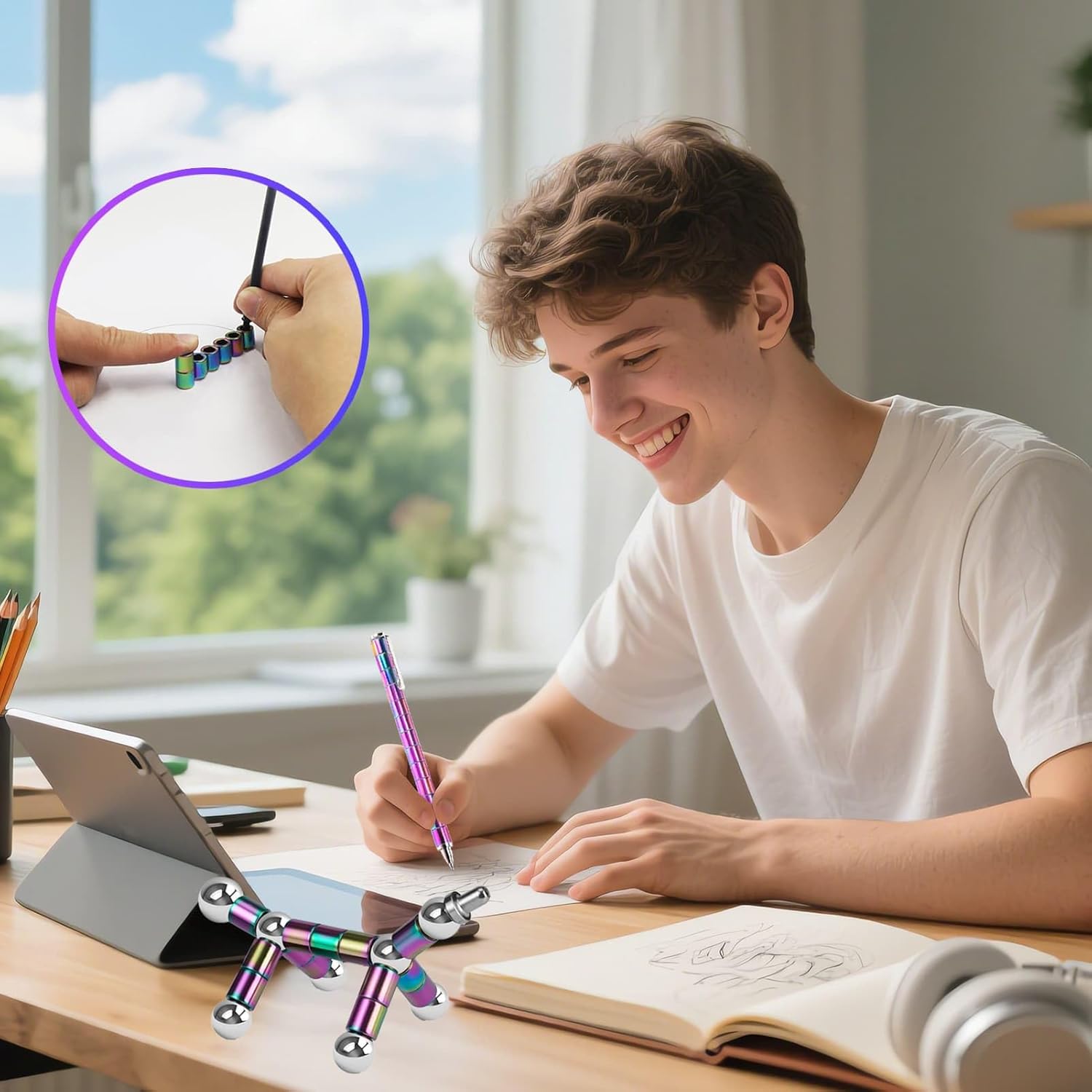 Thumbnail 2 de Magnetic Fidget Pens for Adults & Teens (Graduation Gift) — Deformable magnetic ring + steel ball pen toy