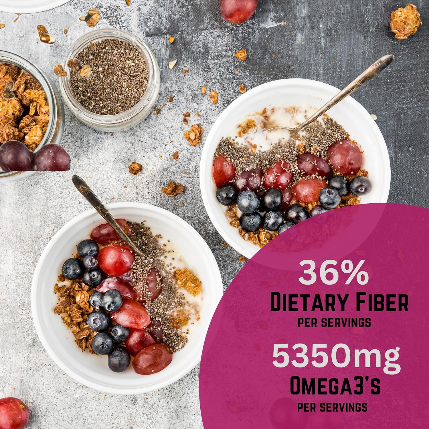 Detalle de Sown and Grown Chia Seeds, 2 lb (32 oz), Omega-3, Non-GMO, Keto Friendly