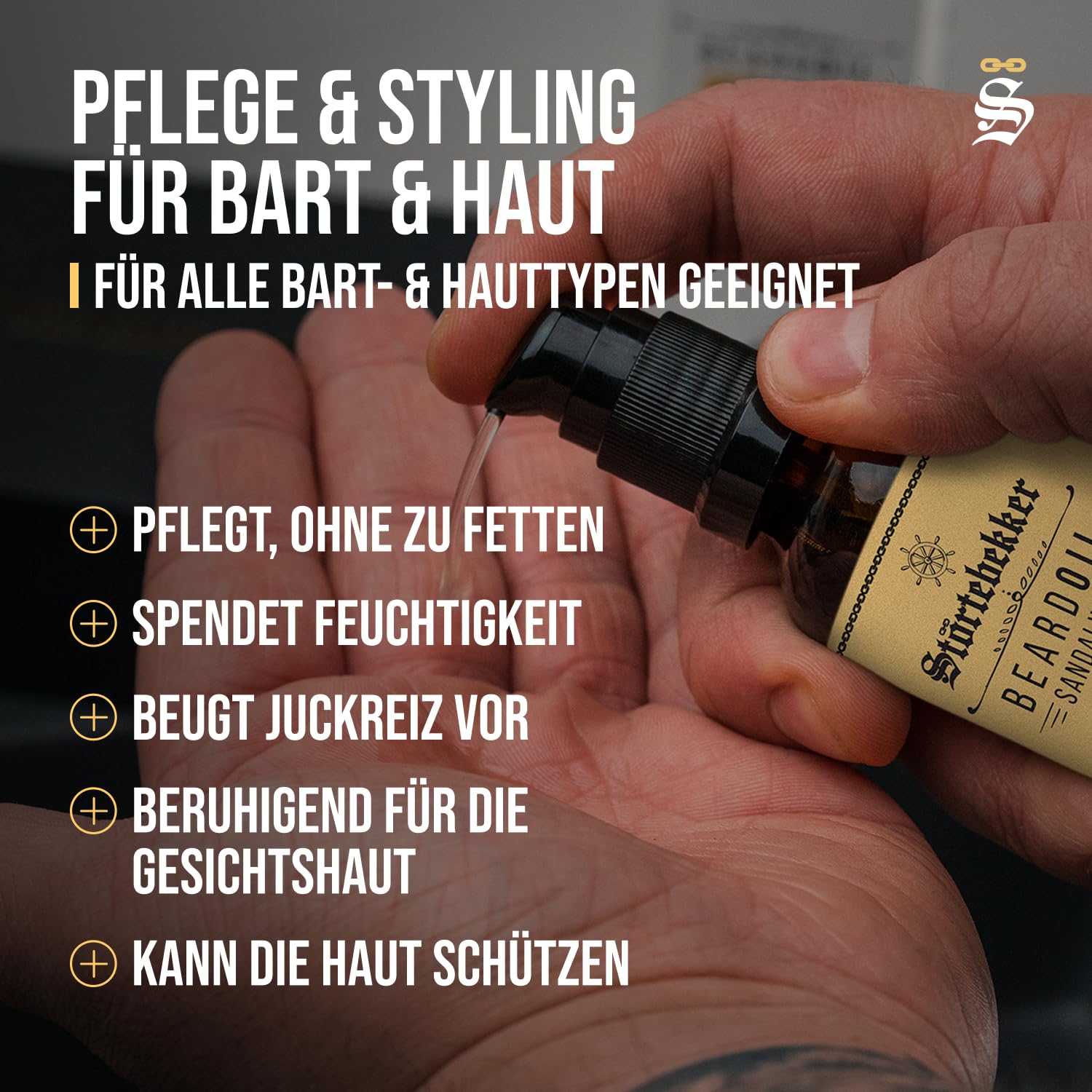 Detalle 2 de Störtebekker Premium Bartöl Sandelholz – 50 ml, vegan, Made in Germany