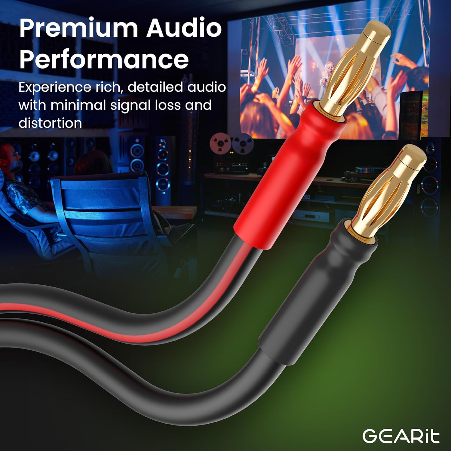 Thumbnail 1 de GEARit 14 Gauge Speaker Cable with Banana Plugs (OFC) — Gold-Plated Tips, Black