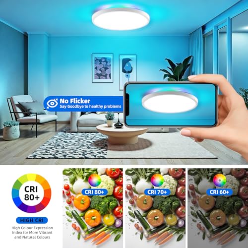 Detalle de Taipow Plafón LED regulable para techo (24W, 2160 LM) con RGB y mando a distancia