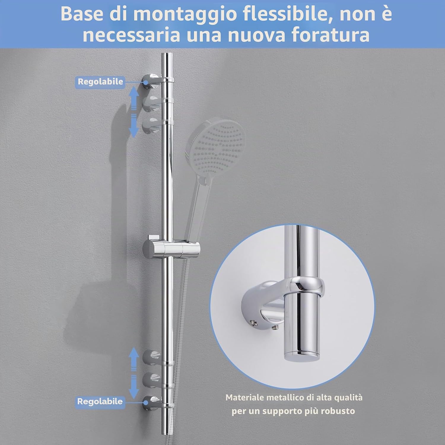 Detalle de Asta doccia Kelleria 110 cm in acciaio inox SUS304: robusta, regolabile e facile da installare