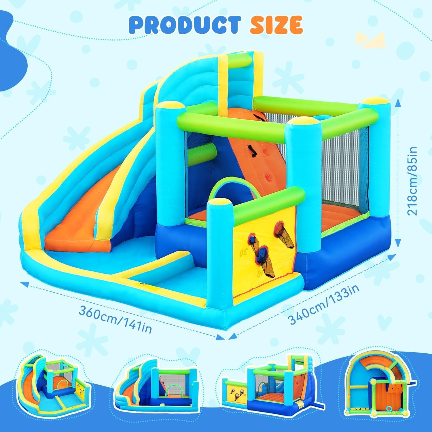 Detalle de Inflatable Bouncy Castle Water Park with Slide Sprayer: A family-friendly backyard splash experience