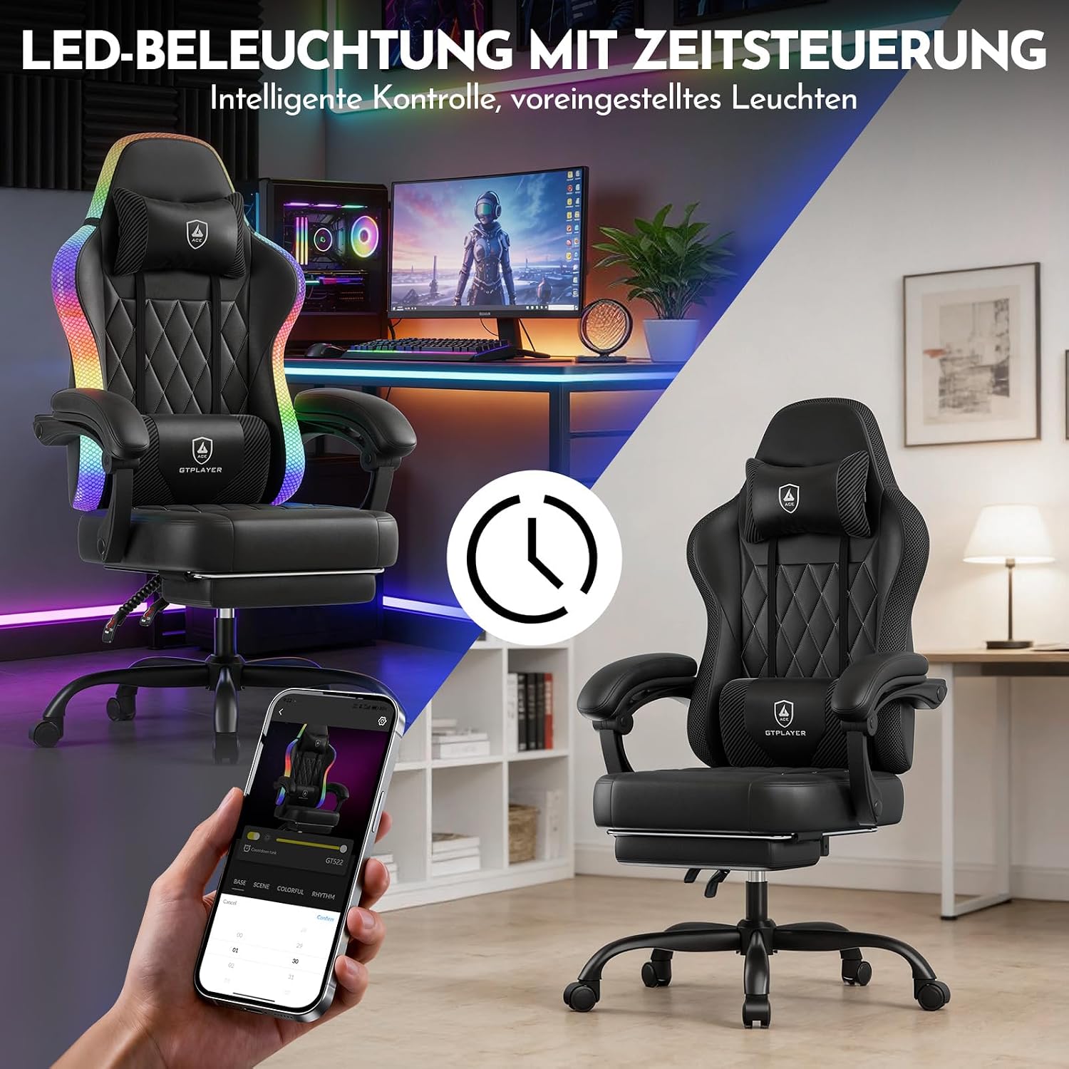 Detalle 1 de Gaming Stuhl GTPLAYER mit LED, bis 150 kg