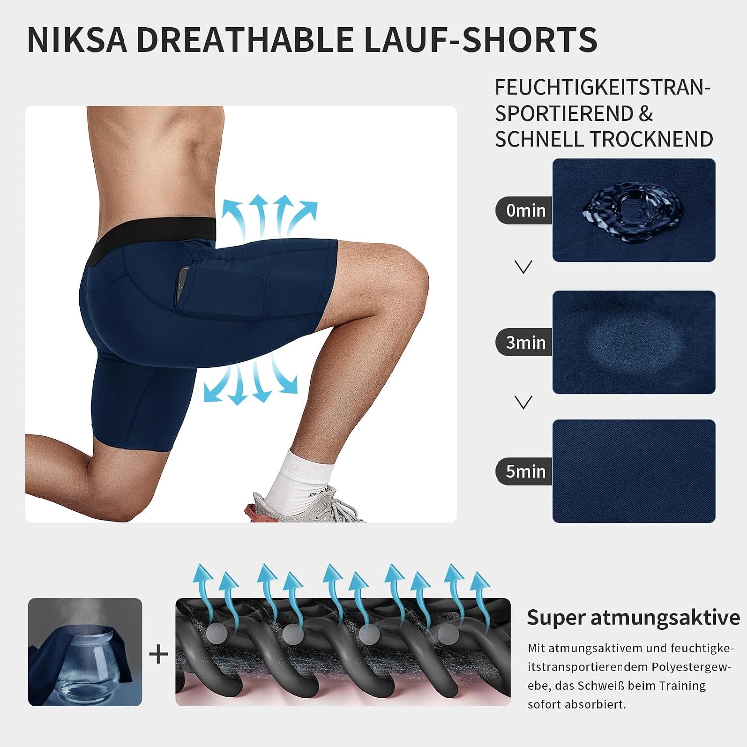 Detalle de Niksa 1 or 3 Pack Mens Compression Shorts – Base Layer Running Shorts with Phone Pockets