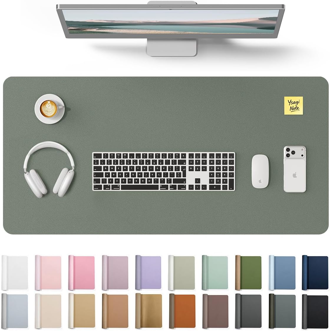 Detalle de YSAGi PU Leather New-02 Desk Pad, Dark Green, 35.4" x 17