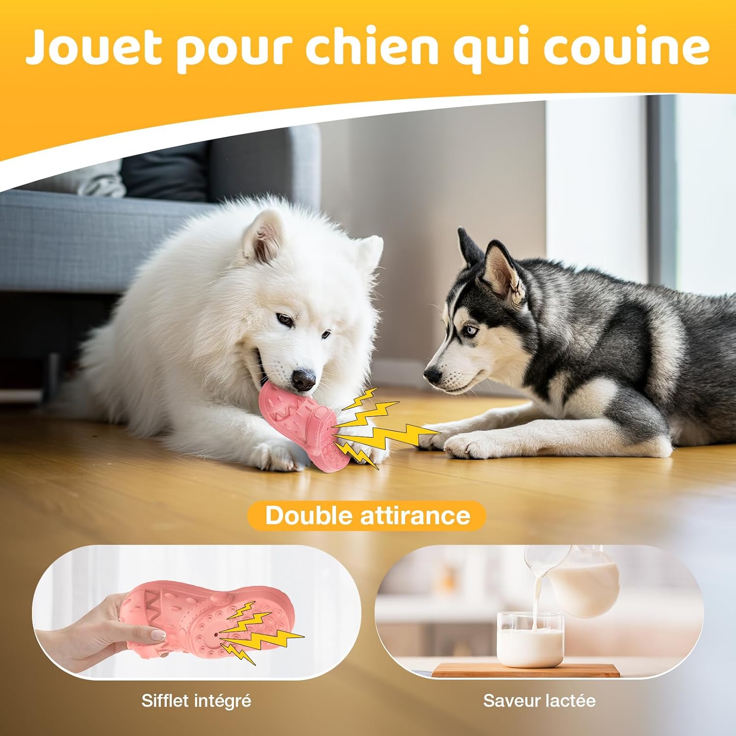 Thumbnail 5 de RUXAN Jouet pour Chien qui Couine en Caoutchouc Naturel — Saveur bœuf, 17 x 7,6 x 6,6 cm, pour tous les chiens (Rose)
