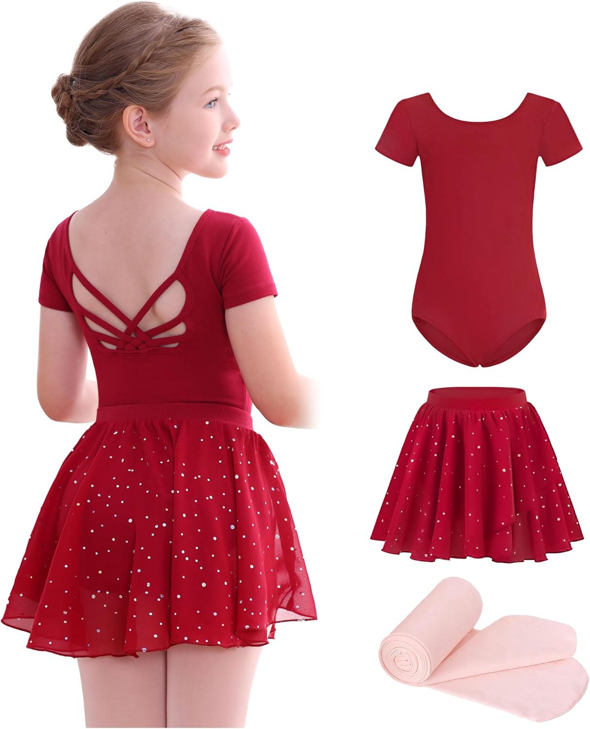 Thumbnail 6 de MdnMd Girls' Ballet Leotard Set, Cotton-Spandex