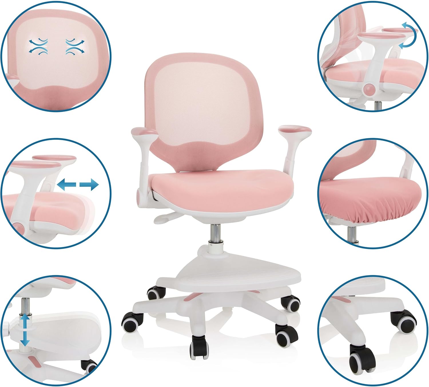 Detalle de Sedia per bambini KID ERGO di HJH Office – Ergonomica, regolabile e Rosa