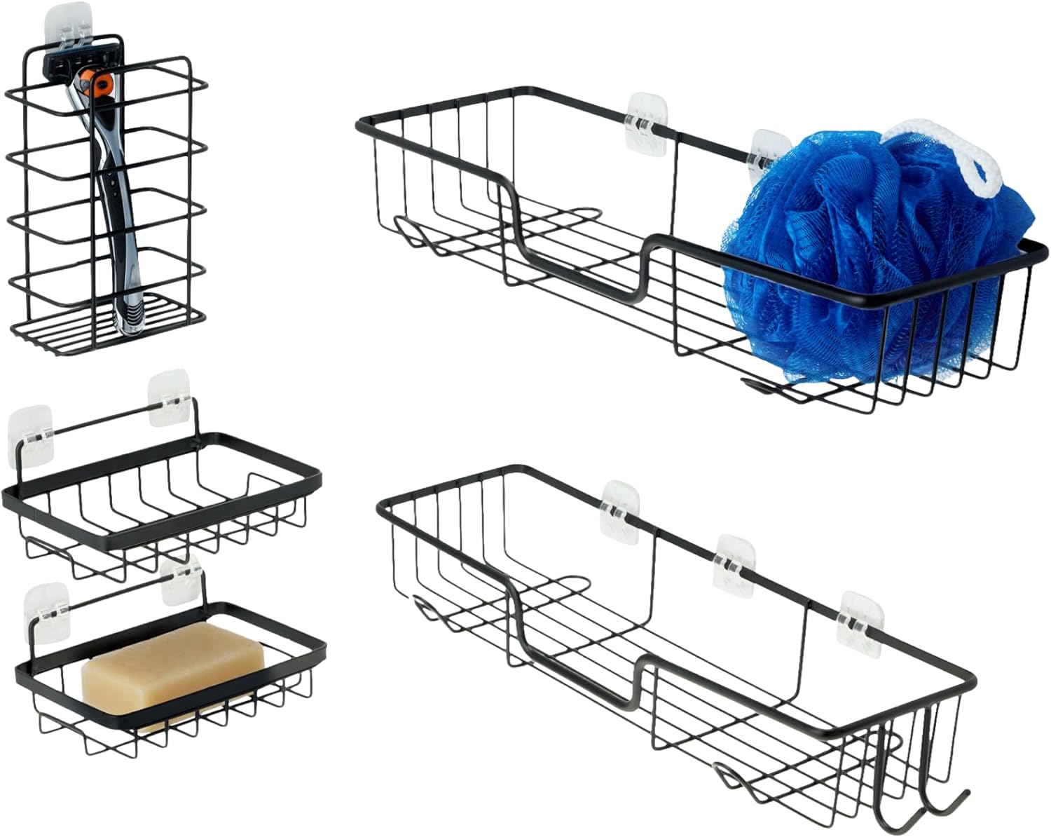 Detalle de Amazon Basics Étagère de douche adhésive en acier inoxydable, 5 pièces, Noir