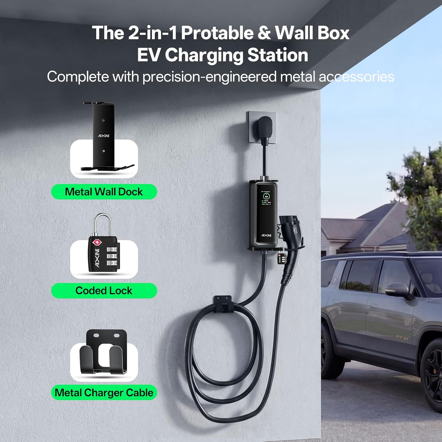 Thumbnail 2 de AIXINE Level 2 EV Charger with WiFi App — 32A, 25ft Cable, IP67, J1772 Compatible