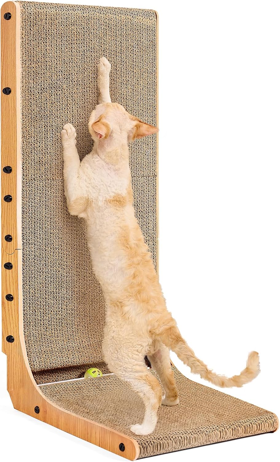 Detalle de EHEYCIGA Griffoir pour Chat en Forme de L – 81 cm, Carton Ondulé et Jouet Ball