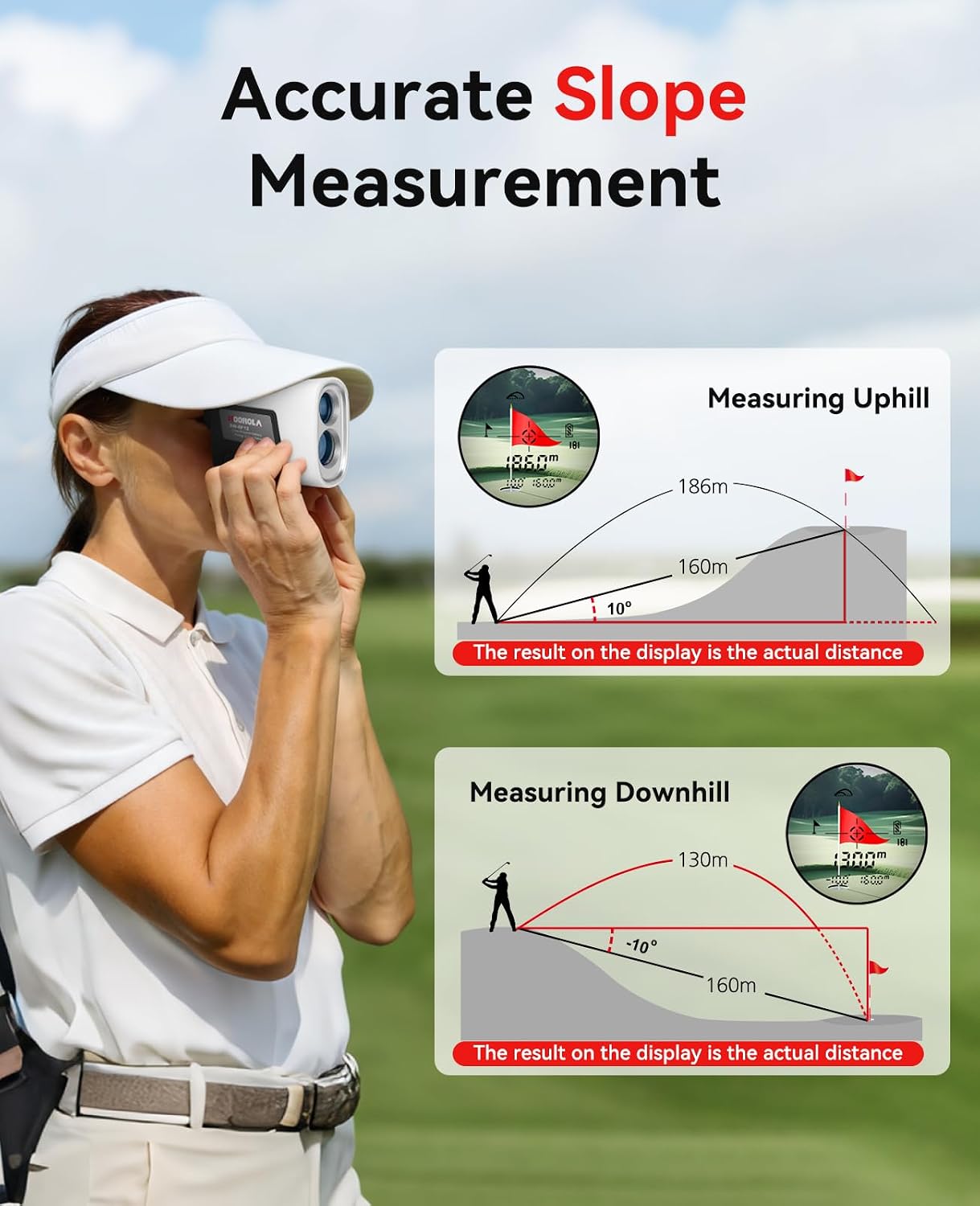 Detalle de Hoorola Golf Rangefinder, 1200-Yard Range, 7x Magnification and Slope