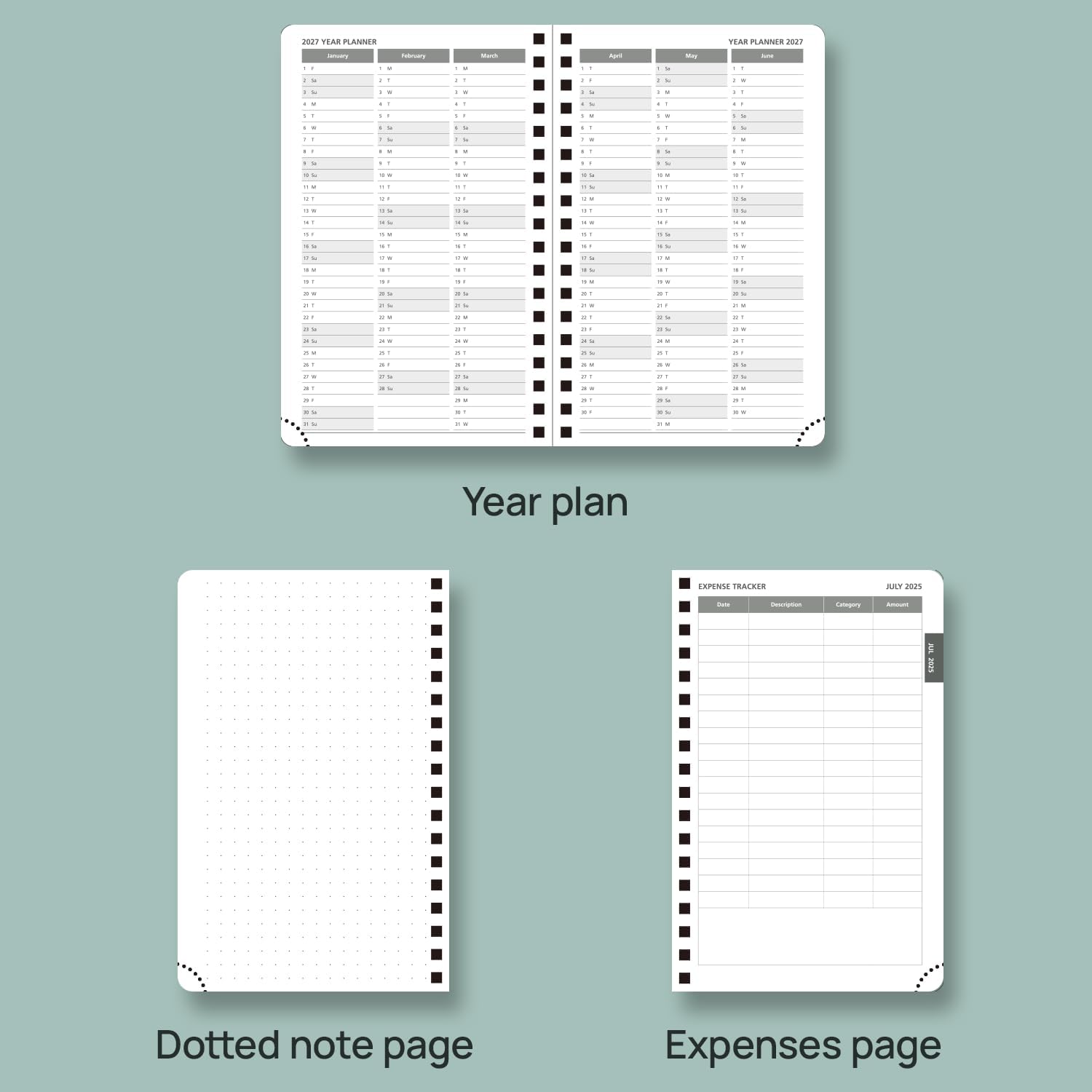 Thumbnail 3 de POPRUN 18 Month Planner (Jul'25 - Dec'26) A6 Pocket Monthly Overview, Sunday Start in Night Sky Blue