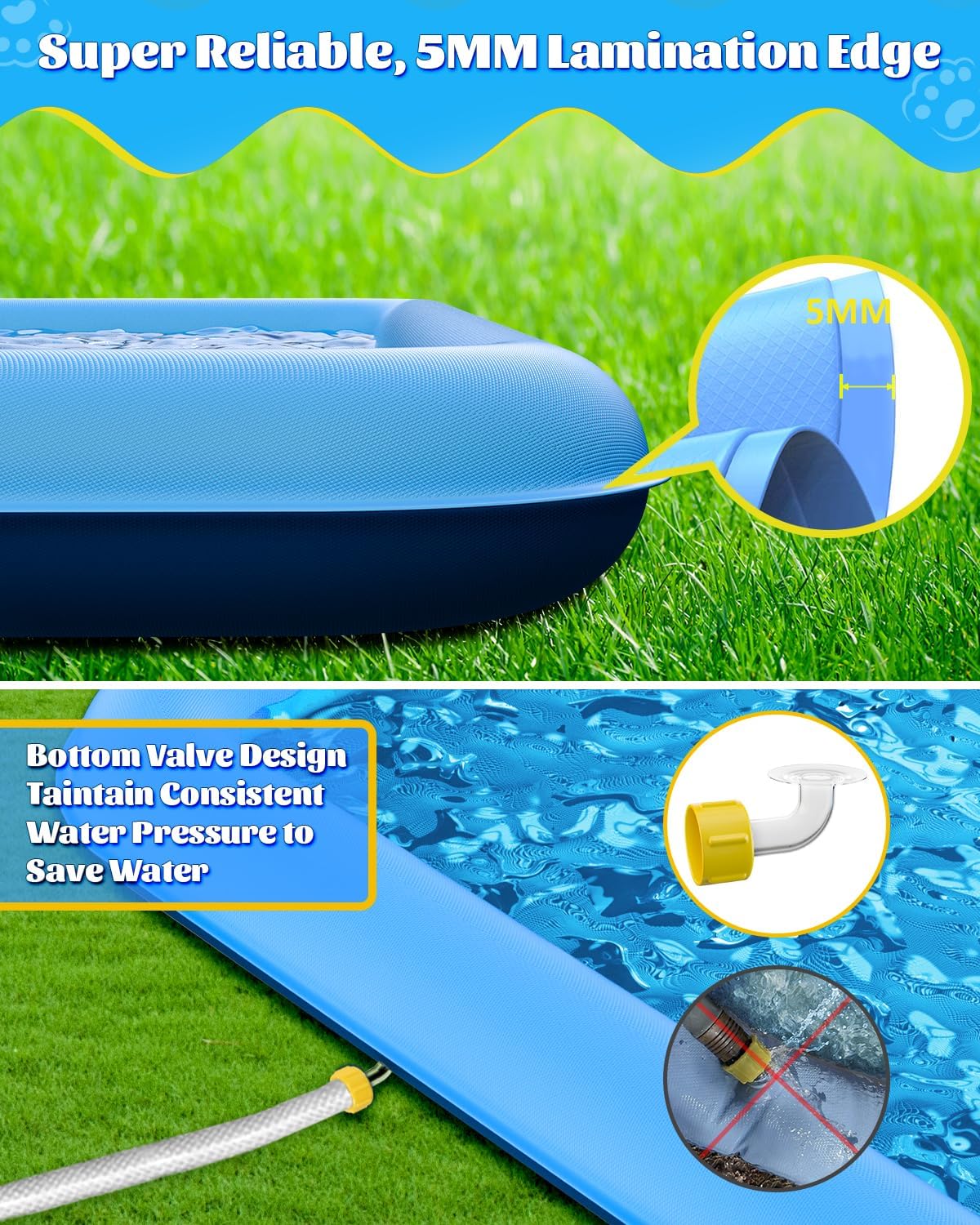 Detalle de Raxurt Splash Pad: 107" x 80" Non-Slip Square Splash Pad for Kids and Pets
