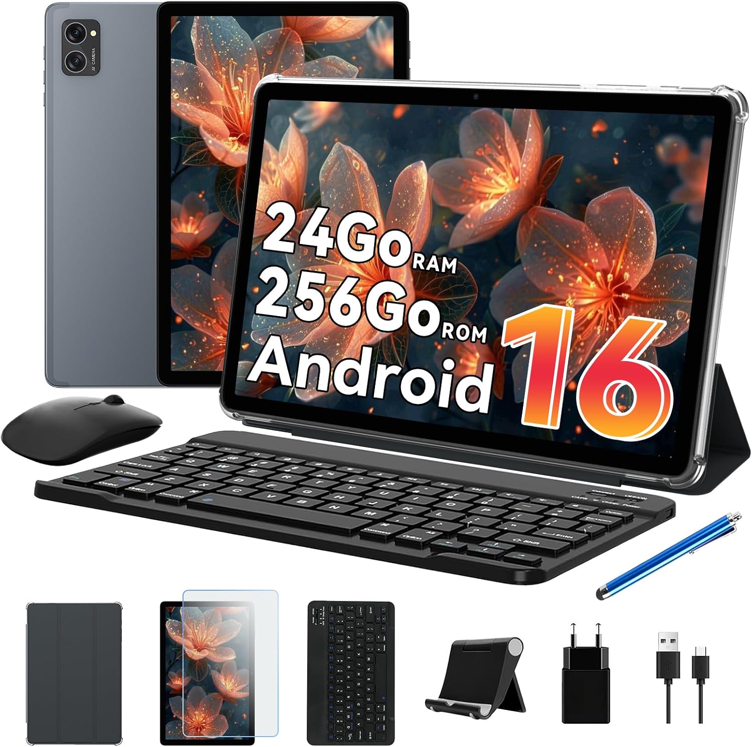 Detalle de TABWEE Tablette avec Clavier — 24Go RAM + 256Go ROM, Android 16, 10 pouces, Gemini AI, Widevine L1, Garantie 4 ans