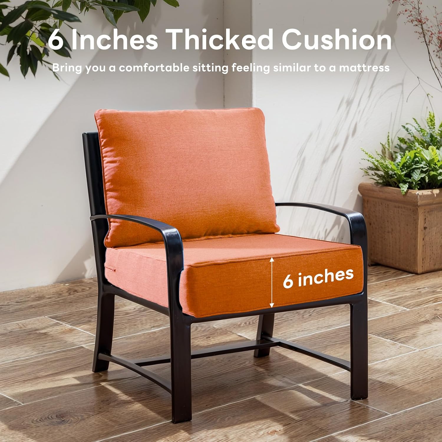 Detalle de Artfurniz Outdoor Chair Cushions, 6 Sets, 6-Inch Thick, Orange Olefin