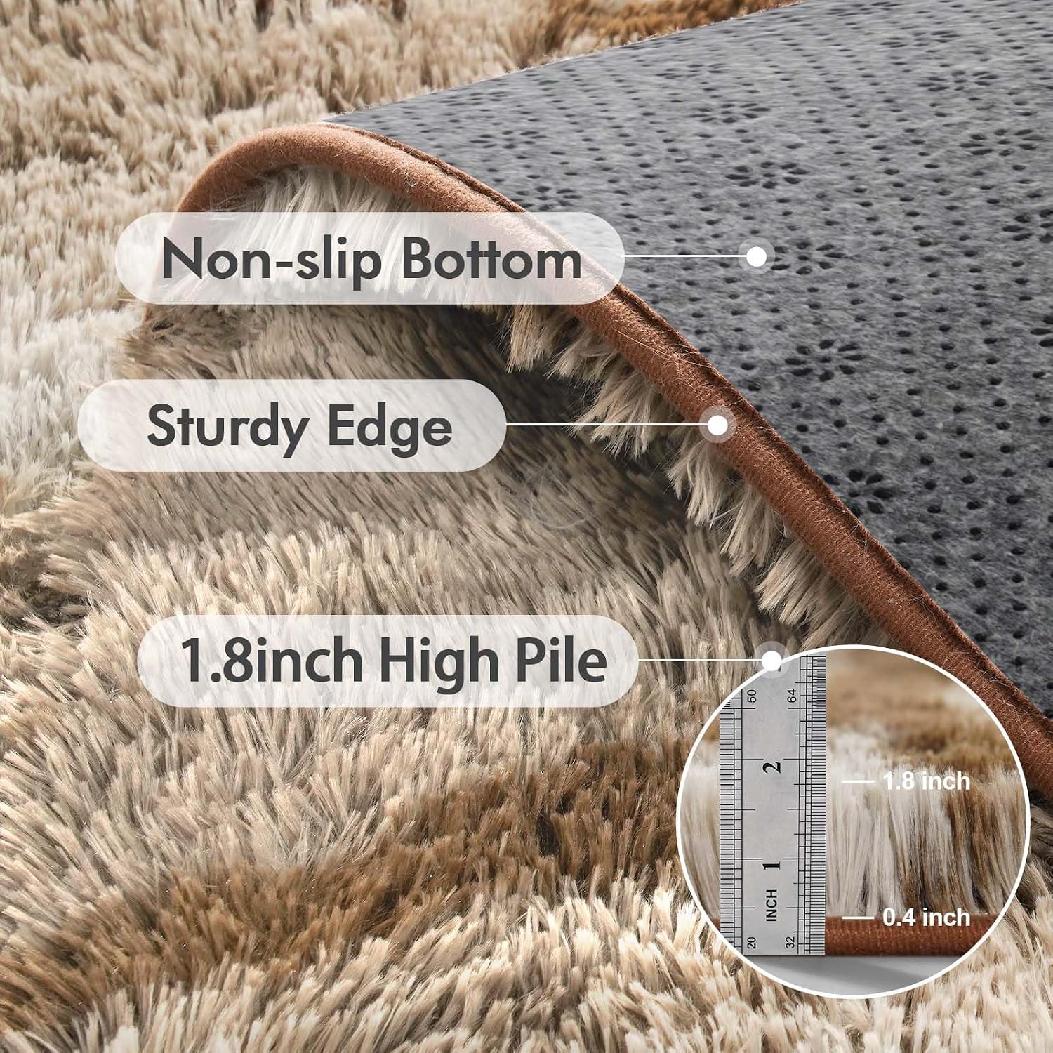 Detalle de 9x12 Ft Extra Large Shag Rug (Khaki) — Ultra-Soft 1.8-Inch Plush for Living Room & Bedroom