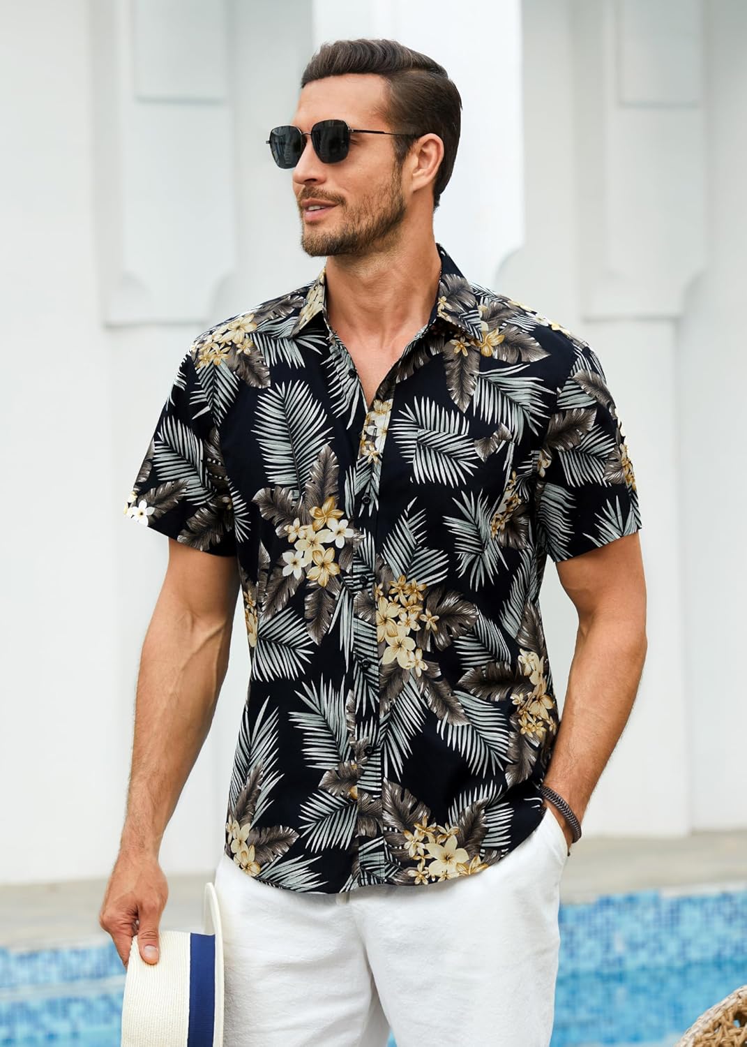 Thumbnail 2 de HISDERN Funky Hawaiihemd Herren Kurzarm mit Vordertasche – Sommerlook für Strand und Freizeit