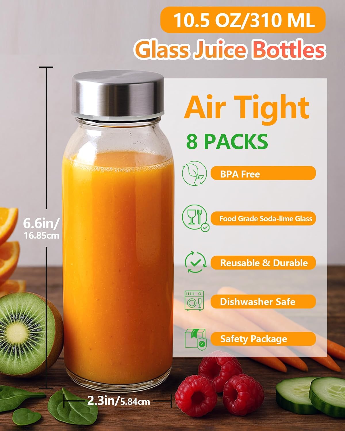 Detalle 2 de Zukro Glass Water Bottles 10.5 oz